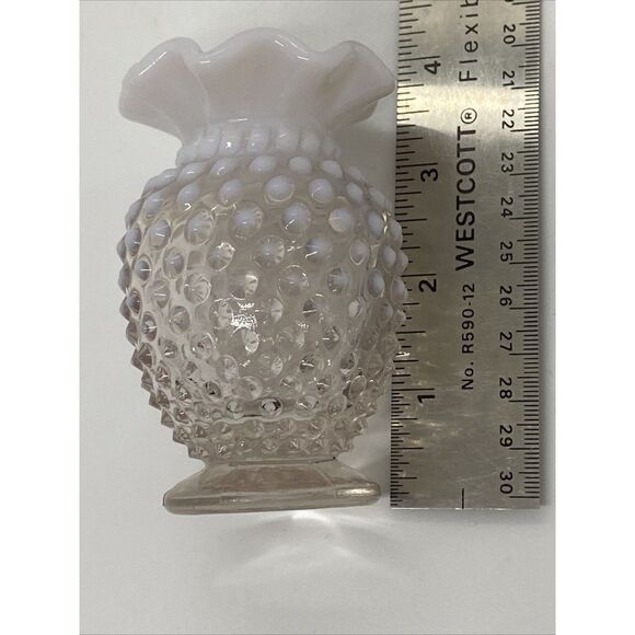 Fenton Clear/White Opalescent Hobnail Ruffle Edge 4” Vase Small bud vintage - Picture 5 of 6